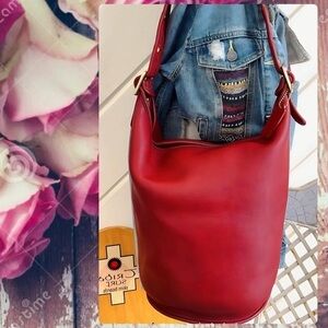 COACH RED LEATHER CLASSIC XL DUFFLE FEED SAC BUCKET BAG 9085